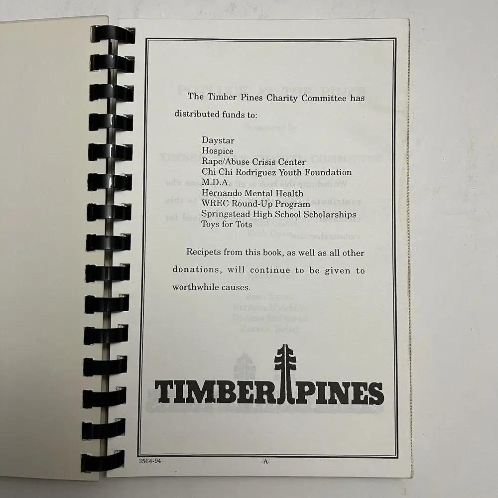 Vtg 90s Potluck at the Pines Cookbook Timber Charity Com Spring Hill FL 1994